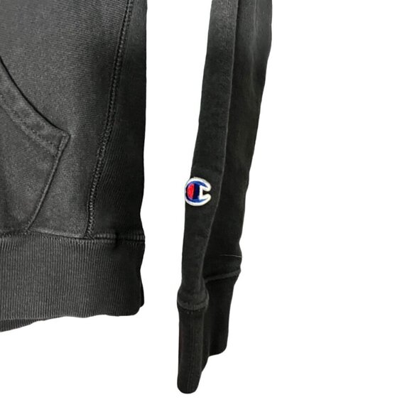 Vtg Champion Reverse Weave Stitched Logo Pullover Hoodie Black Size Kid's Large - Picture 4 of 9